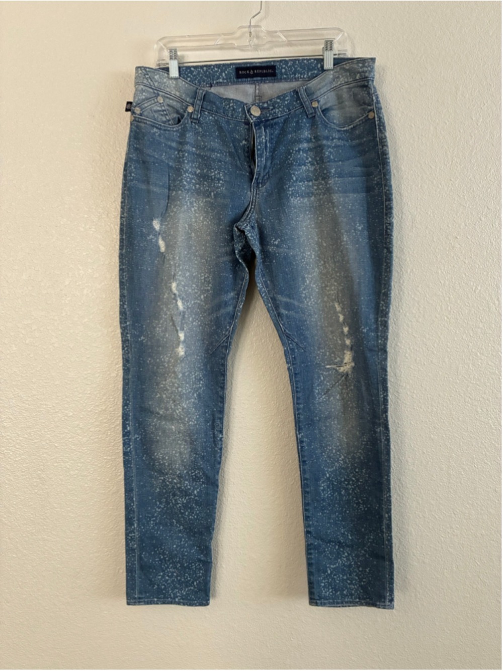 Rock & Republic Jeans Straight Leg Blue White Splatter Size 32